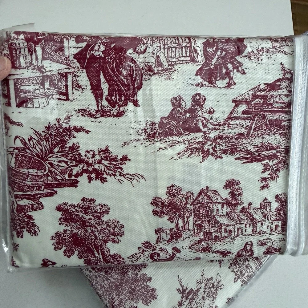 The Vermont Country Store Curtains Essex Toile Valance Red Cream Set of 2 NEW!